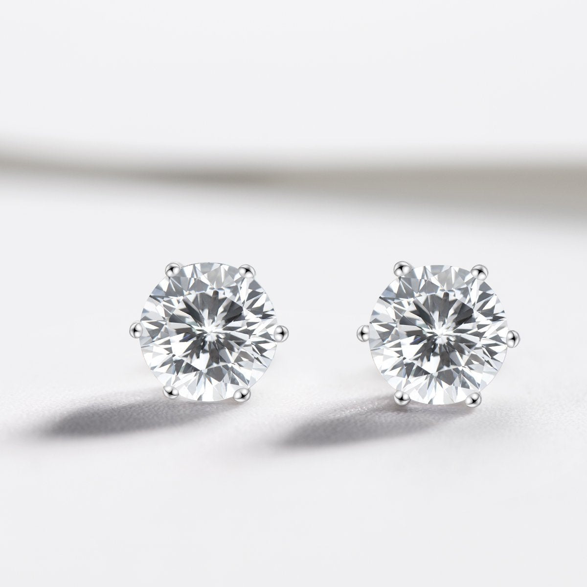 925 Sterling Silver Six Prong Round White CZ Stud Earrings