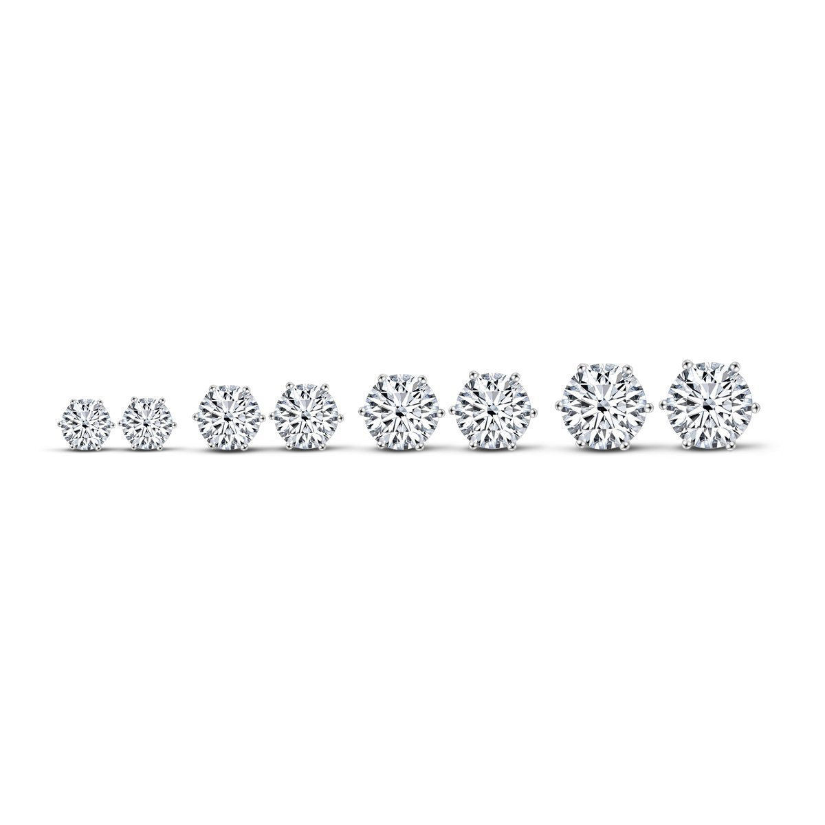 925 Sterling Silver Six Prong Round White CZ Stud Earrings