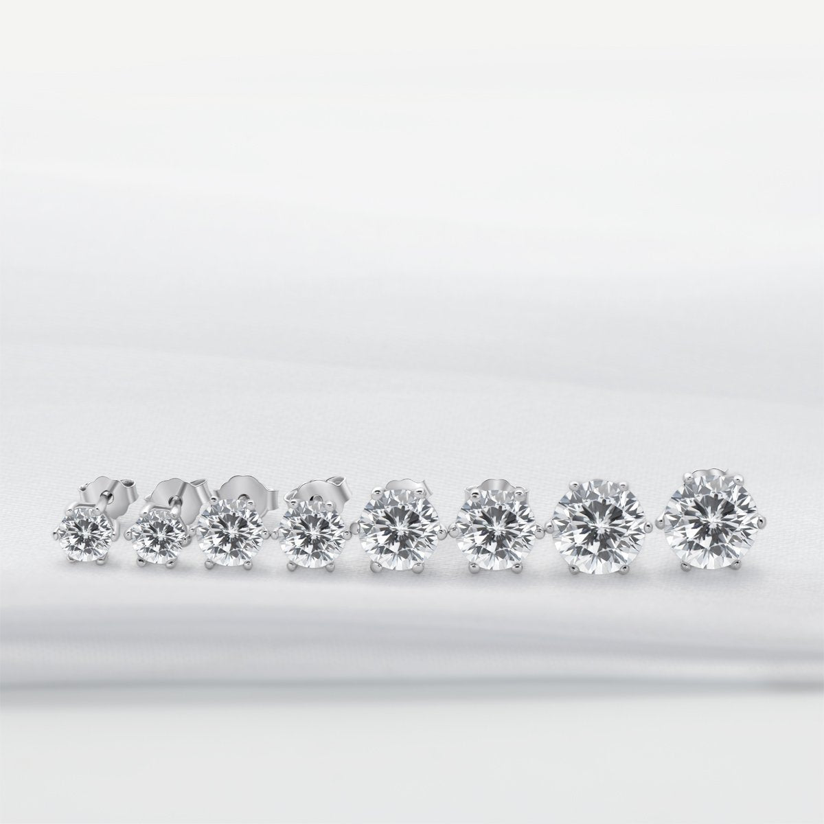 925 Sterling Silver Six Prong Round White CZ Stud Earrings