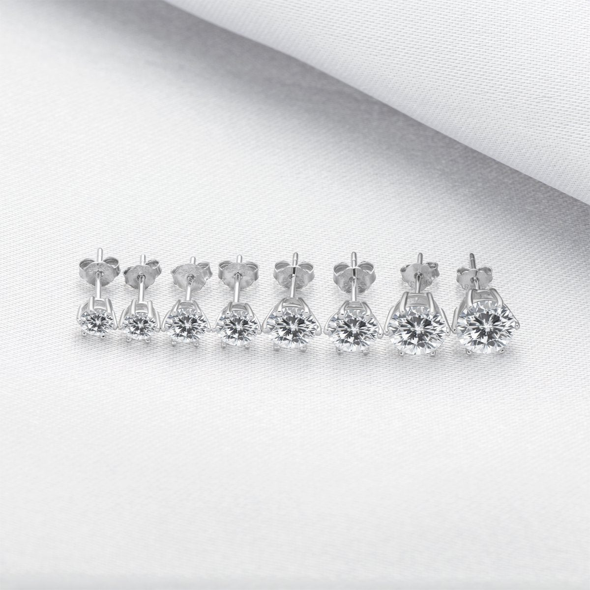 925 Sterling Silver Six Prong Round White CZ Stud Earrings