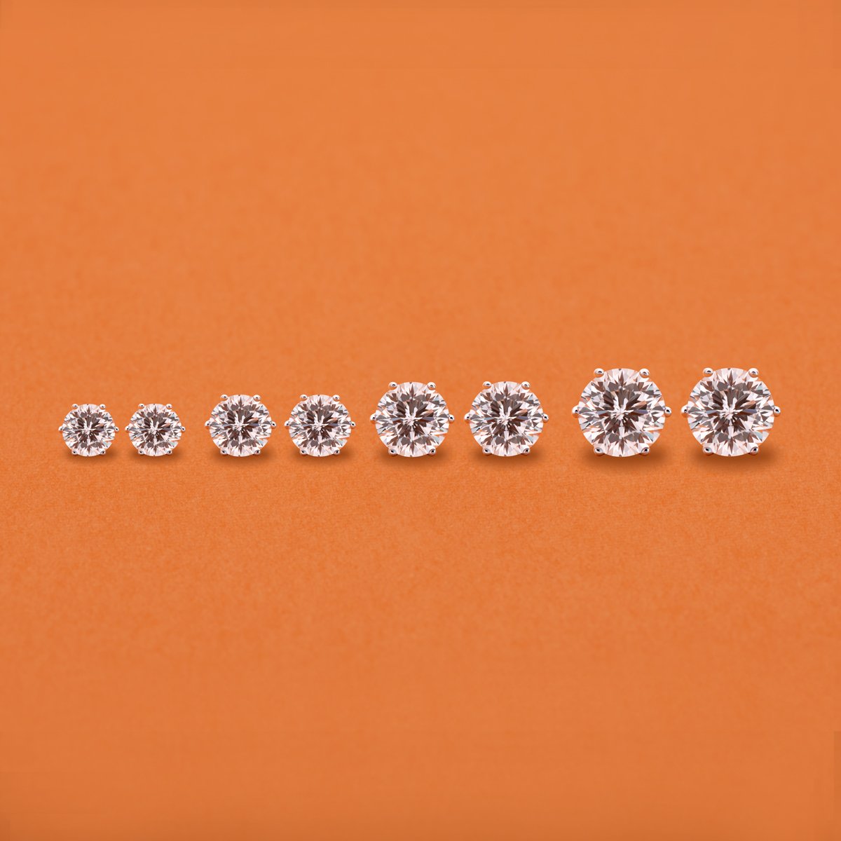 925 Sterling Silver Six Prong Round White CZ Stud Earrings