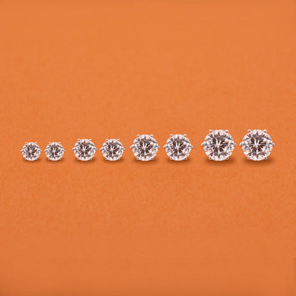 925 Sterling Silver Six Prong Round White CZ Stud Earrings