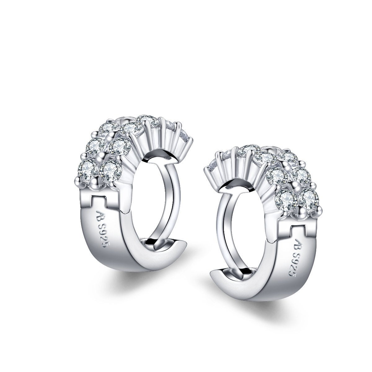 925 Sterling Silver Round Created Cubic Zirconia Hoop Earrings