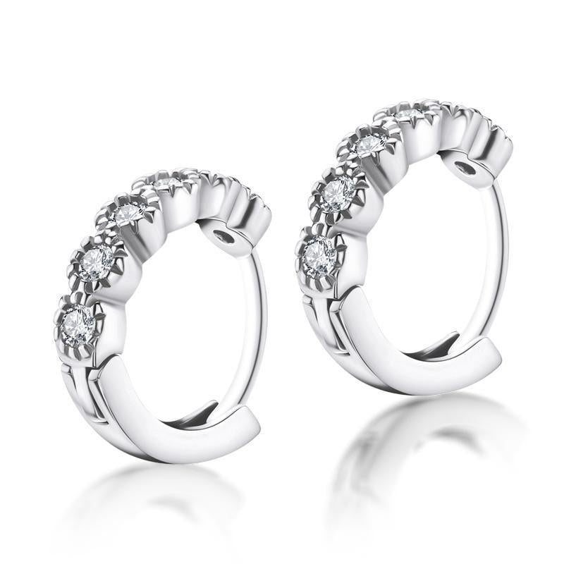 925 Sterling Silver Cubic Zirconia Row Drill Hoop Earrings