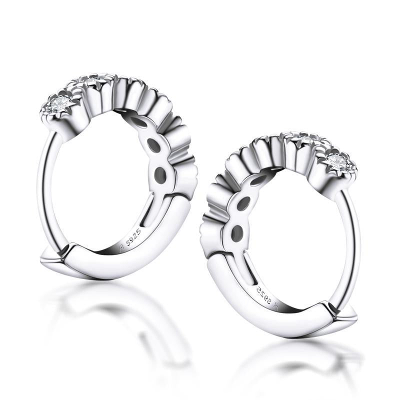 925 Sterling Silver Cubic Zirconia Row Drill Hoop Earrings