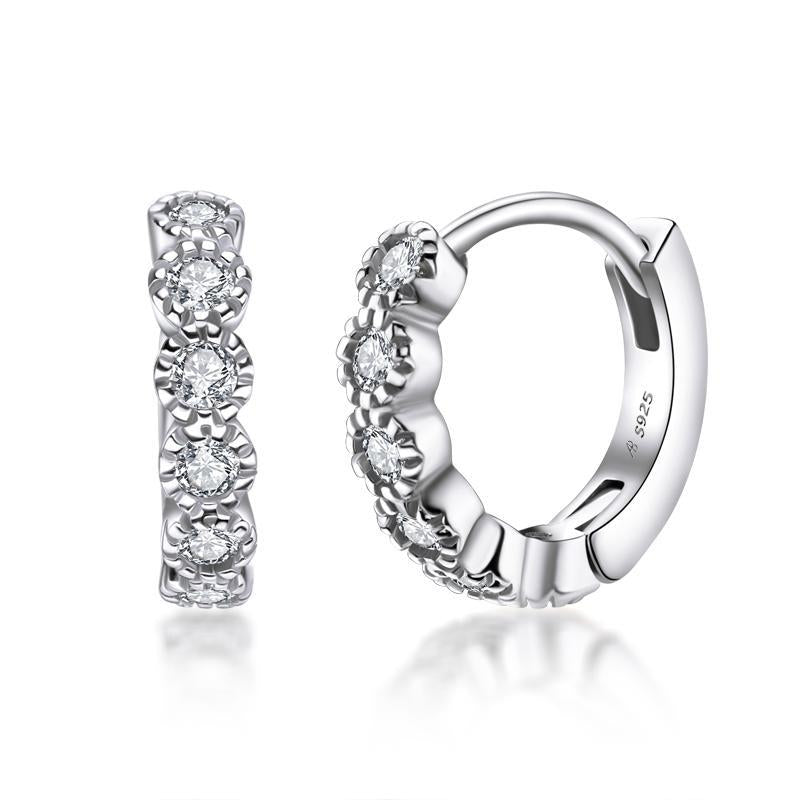 925 Sterling Silver Cubic Zirconia Row Drill Hoop Earrings