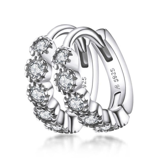 925 Sterling Silver Cubic Zirconia Row Drill Hoop Earrings