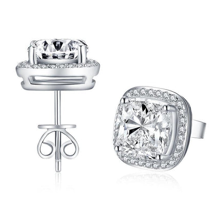 925 Sterling Silver Cushion Cut Cubic Zirconia Stud Earrings