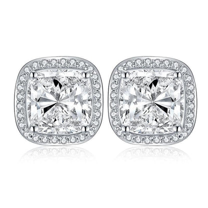 925 Sterling Silver Cushion Cut Cubic Zirconia Stud Earrings