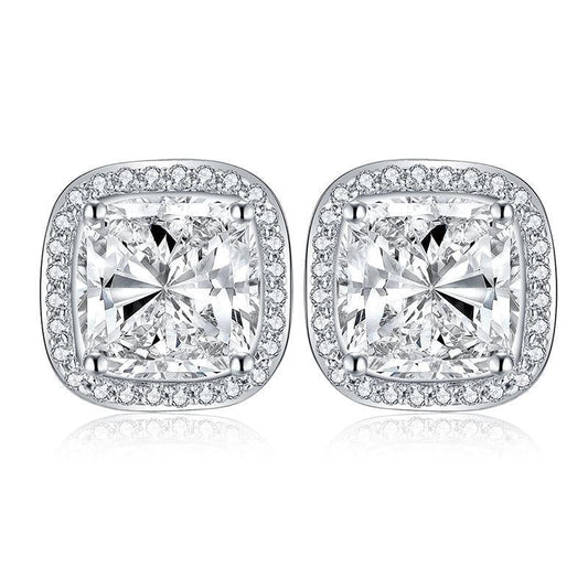 925 Sterling Silver Cushion Cut Cubic Zirconia Stud Earrings