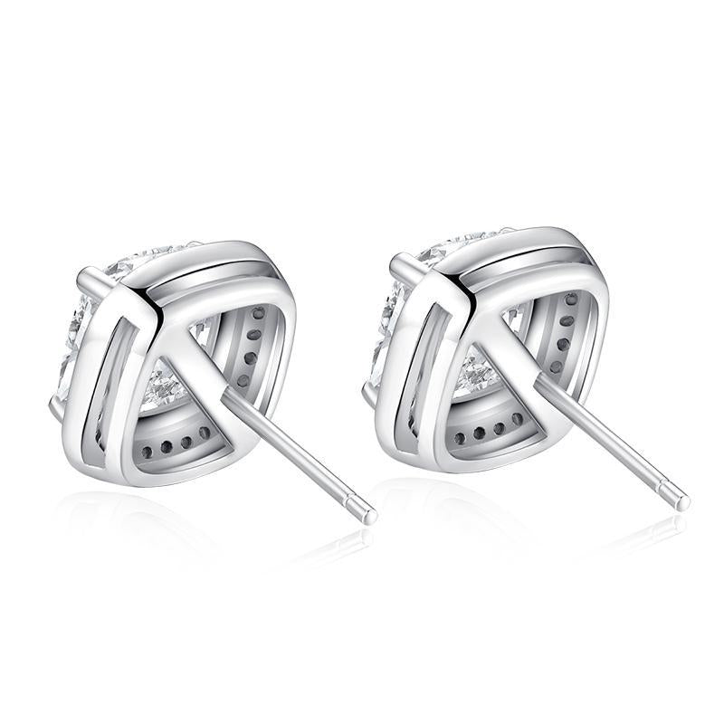 925 Sterling Silver Cushion Cut Cubic Zirconia Stud Earrings