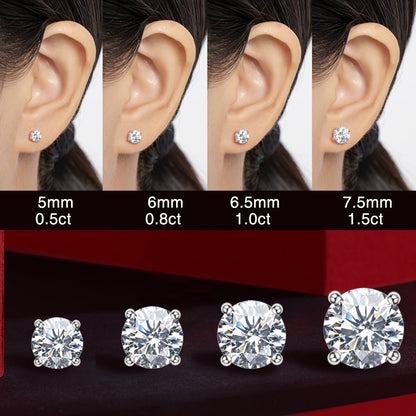 925 Sterling Silver Round Cut Cubic Zirconia Stud Earrings