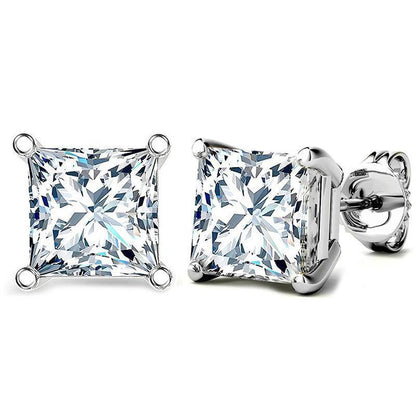 925 Sterling Silver Brilliant Princess Cut Cubic Zirconia Stud Earrings