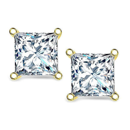 925 Sterling Silver Brilliant Princess Cut Cubic Zirconia Stud Earrings