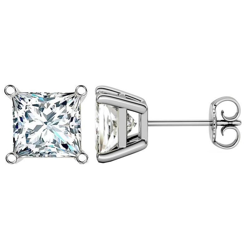 925 Sterling Silver Brilliant Princess Cut Cubic Zirconia Stud Earrings