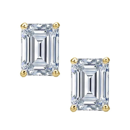 925 Sterling Silver Emerald Cut Cubic Zirconia Stud Earrings