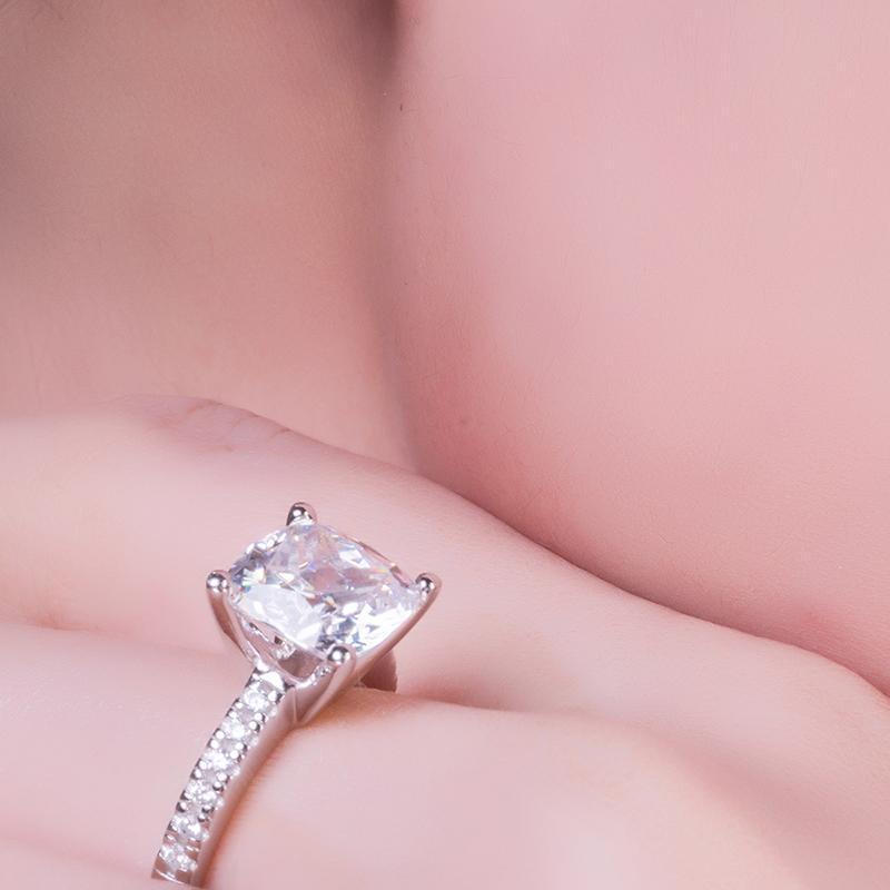 925 Sterling Silver Cushion Cut CZ Engagement Ring