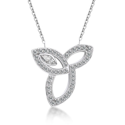 925 Sterling Silver Three Leaves White Created CZ Pendant Necklace