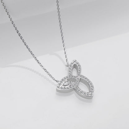 925 Sterling Silver Three Leaves White Created CZ Pendant Necklace