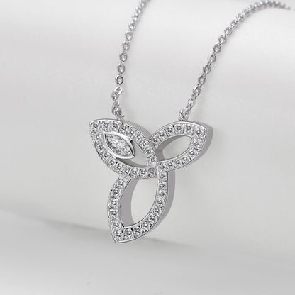 925 Sterling Silver Three Leaves White Created CZ Pendant Necklace