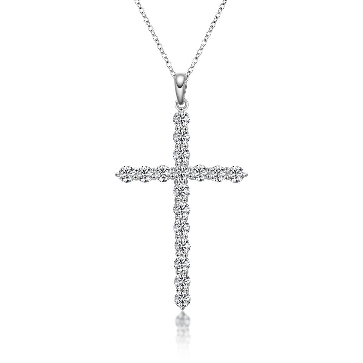 925 Sterling Silver Classic Christian Cross Created Diamond Pendant Necklace