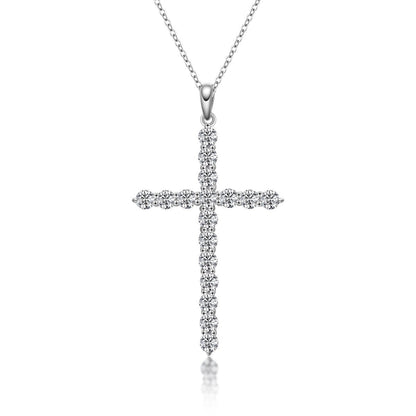 925 Sterling Silver Classic Christian Cross Created Diamond Pendant Necklace