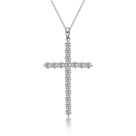 925 Sterling Silver Classic Christian Cross Created Diamond Pendant Necklace