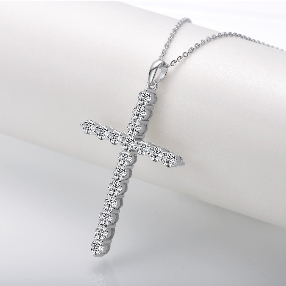 925 Sterling Silver Classic Christian Cross Created Diamond Pendant Necklace