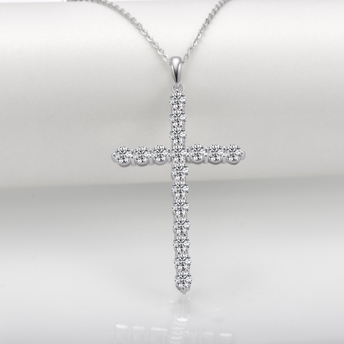 925 Sterling Silver Classic Christian Cross Created Diamond Pendant Necklace