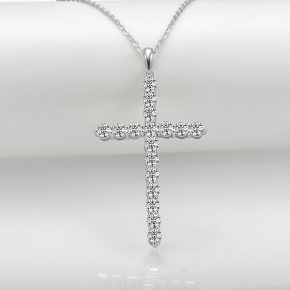 925 Sterling Silver Classic Christian Cross Created Diamond Pendant Necklace