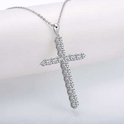 925 Sterling Silver Classic Christian Cross Created Diamond Pendant Necklace