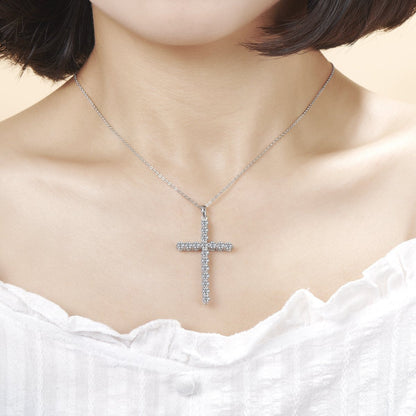 925 Sterling Silver Classic Christian Cross Created Diamond Pendant Necklace