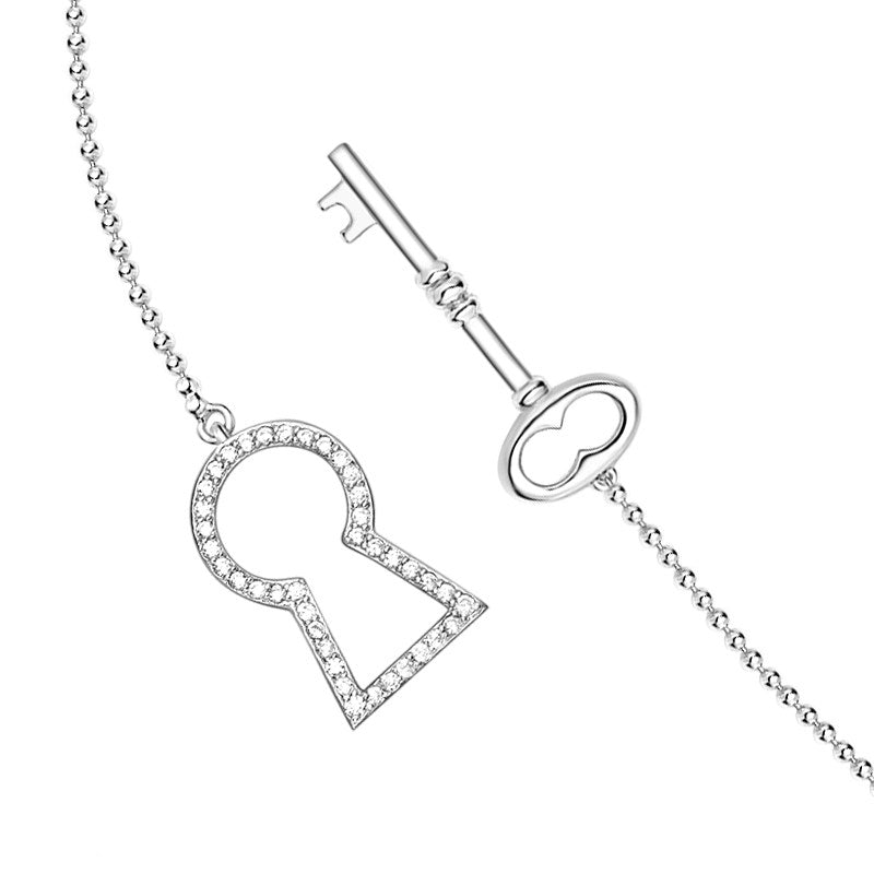 925 Sterling Silver Time Key Chain Fashion Necklace