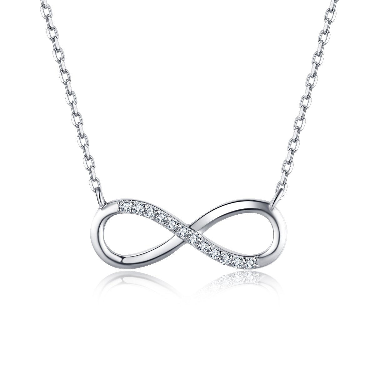 925 Sterling Silver Infinity Heart Love Created White Diamond Necklace