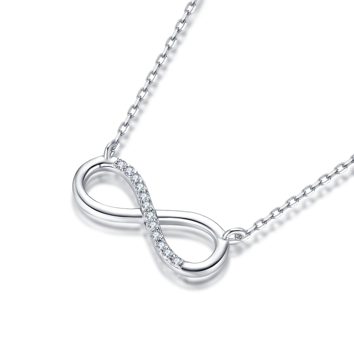 925 Sterling Silver Infinity Heart Love Created White Diamond Necklace