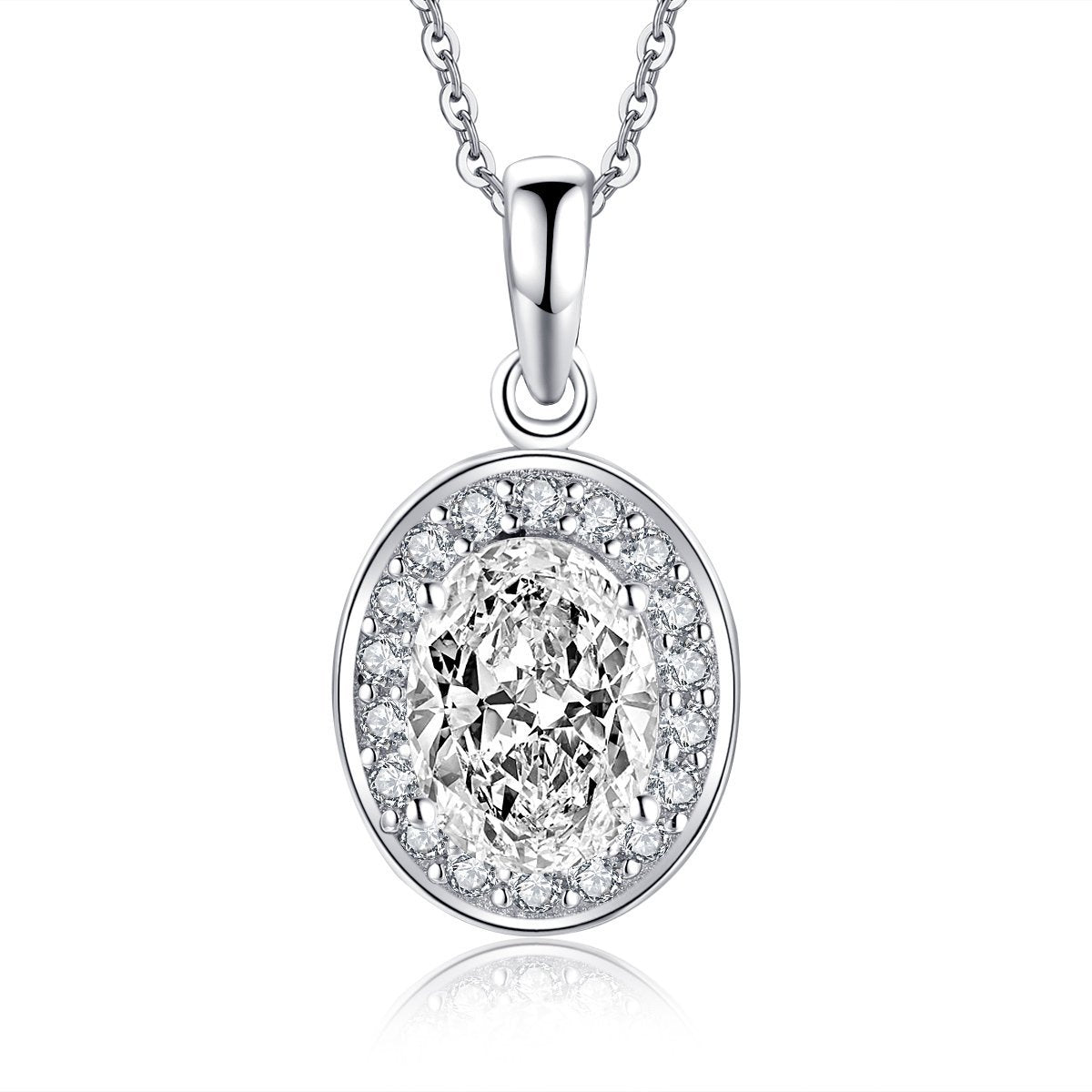 925 Sterling Silver Oval Created White CZ Pendant Necklace