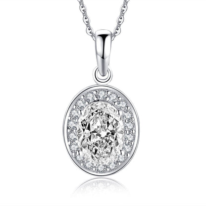 925 Sterling Silver Oval Created White CZ Pendant Necklace