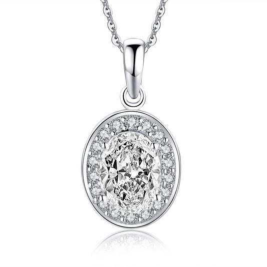 925 Sterling Silver Oval Created White CZ Pendant Necklace