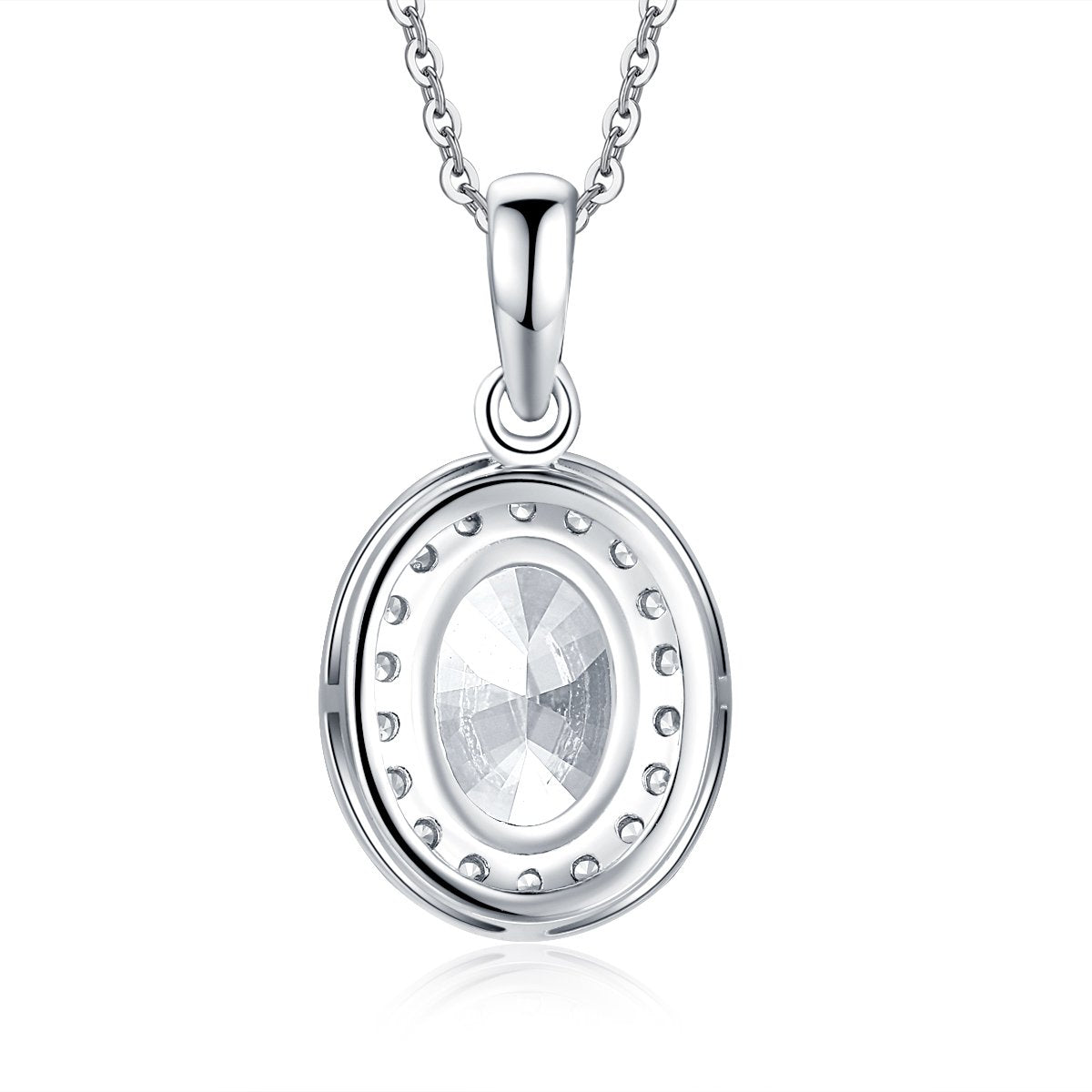 925 Sterling Silver Oval Created White CZ Pendant Necklace