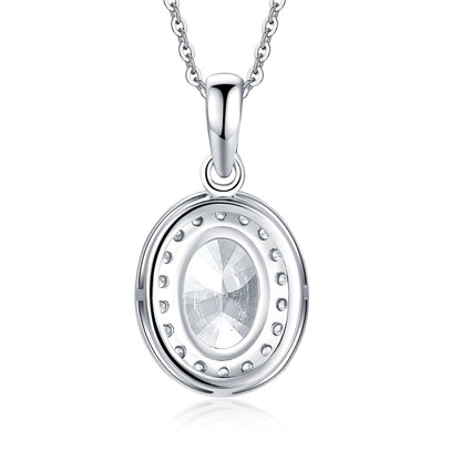 925 Sterling Silver Oval Created White CZ Pendant Necklace