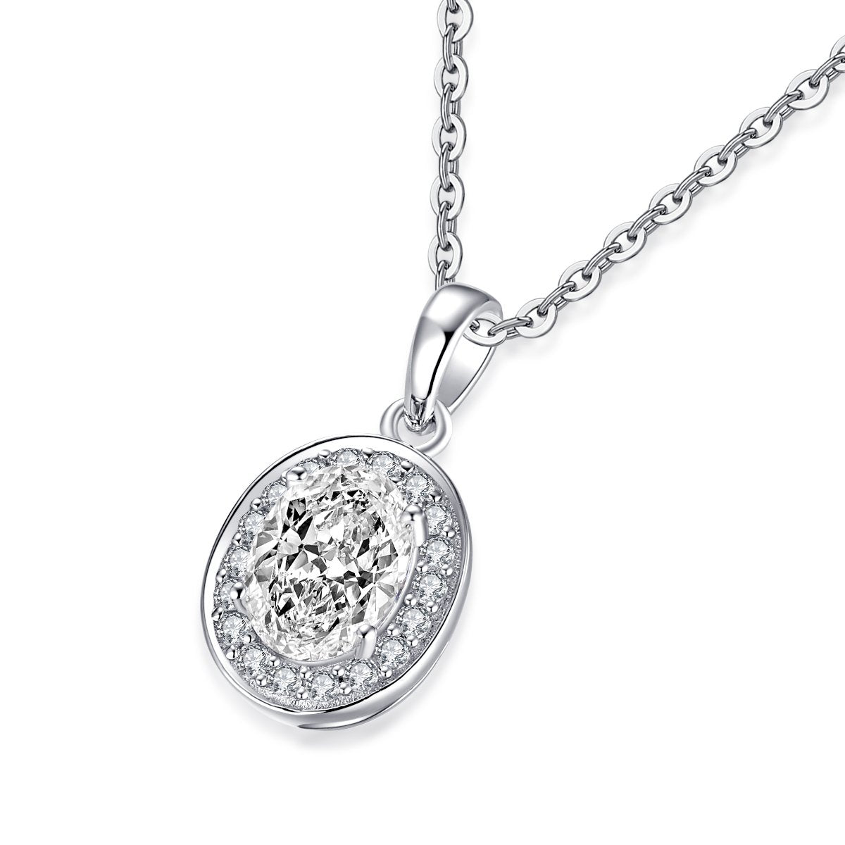 925 Sterling Silver Oval Created White CZ Pendant Necklace