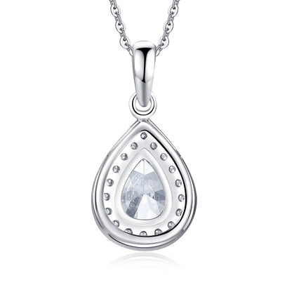 925 Sterling Silver Halo Pear Created White Diamond Pendant Necklace