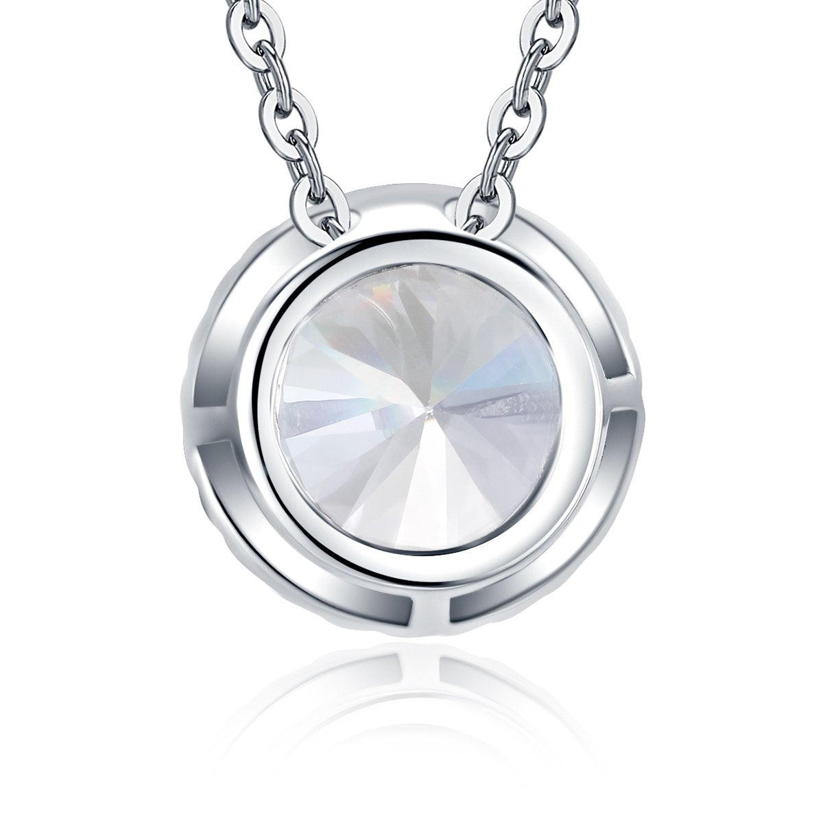 925 Sterling Silver Halo Round Created White Diamond Pendant Necklace