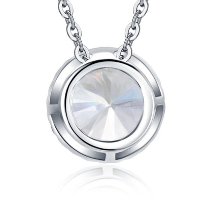 925 Sterling Silver Halo Round Created White Diamond Pendant Necklace