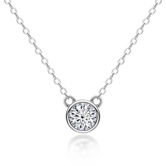 925 Sterling Silver Mouse Solitaire Round CZ Pendant Necklace