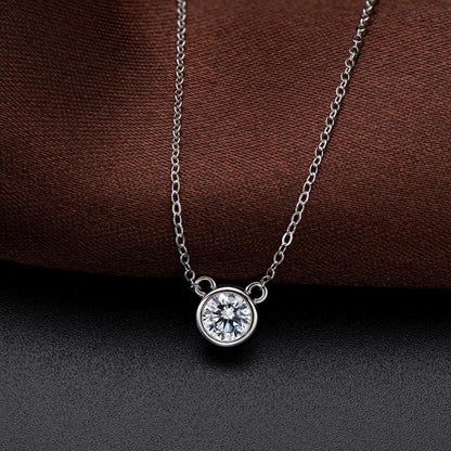 925 Sterling Silver Mouse Solitaire Round CZ Pendant Necklace