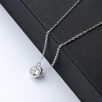 925 Sterling Silver Mouse Solitaire Round CZ Pendant Necklace