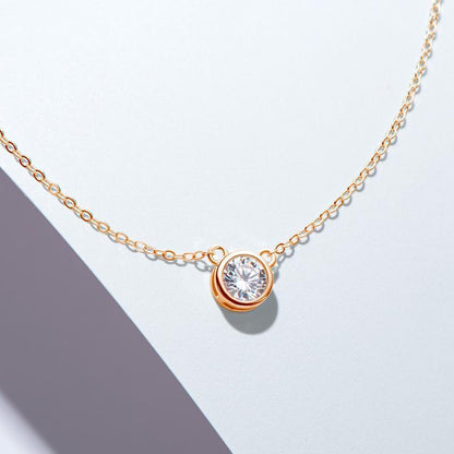 925 Sterling Silver Mouse Solitaire Round CZ Pendant Necklace