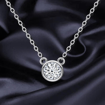 925 Sterling Silver Mouse Solitaire Round CZ Pendant Necklace