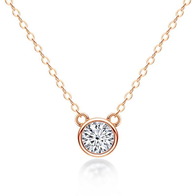 925 Sterling Silver Mouse Solitaire Round CZ Pendant Necklace